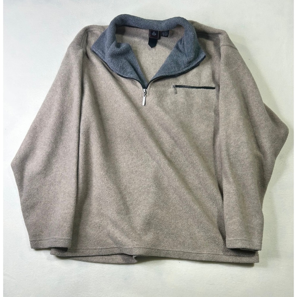 Foot Locker Mens XXL Fleece Quarter Zip Pullover Tan Gray Pocket Sweater